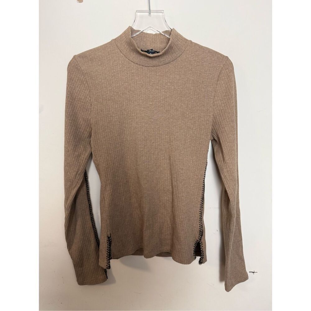 J Crew Premium rib turtleneck with whipstitch trim Medium Heather Camel CF279
